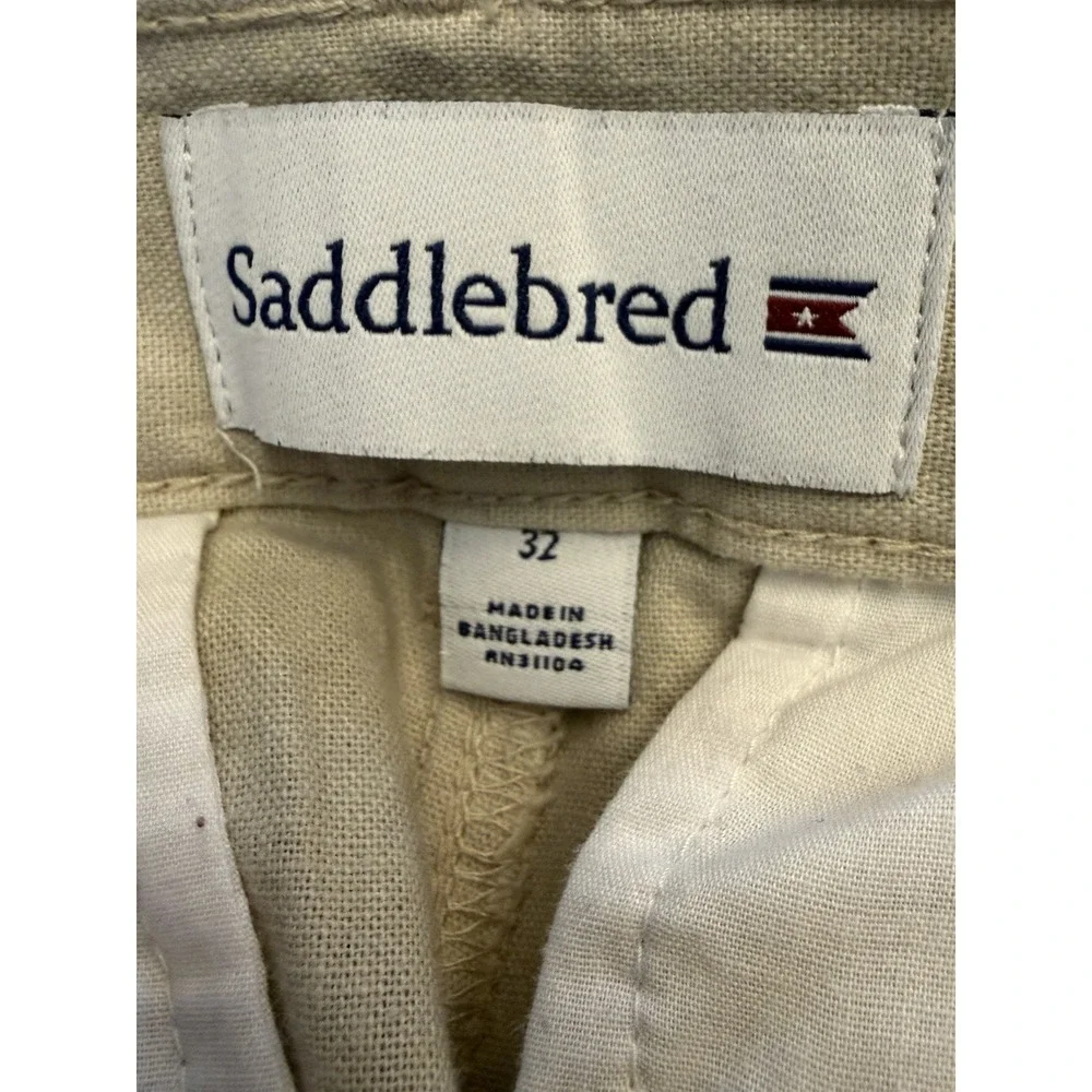 Saddlebred Men's Beige Solid Linen/Cotton Chino Shorts Flat Front Pockets 8